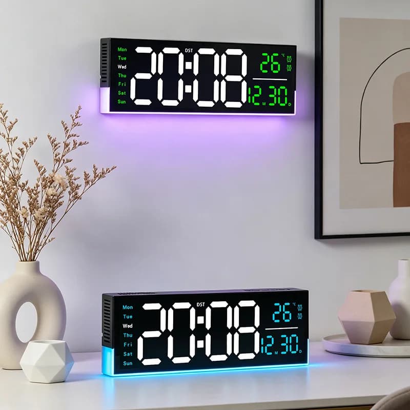 Large LED Digital Wall Clock,Multifunctional Calendar Alarm Clock,Temperature & Date Display,Silent Modern Decor for Living Room