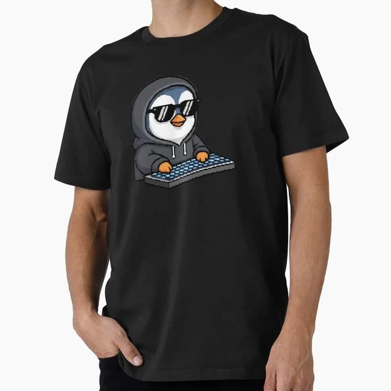 Linux Hacker Penguin Art Linux Operating System Graphic T‑Shirt Casual Short Sleeve Tees Geek IT Developer Fan Gift Tops S-6XL
