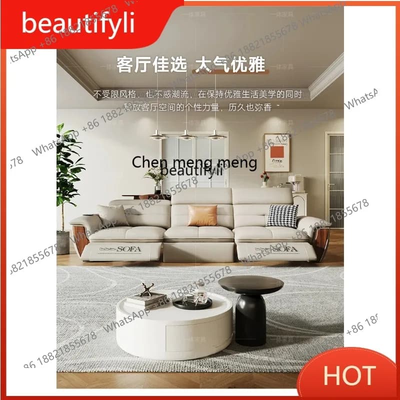 A85 New Multi-Functional Electric Leather Sofa Bed Dual-Use Folding Retractable Living Room Straight Row Small Apartment Single
