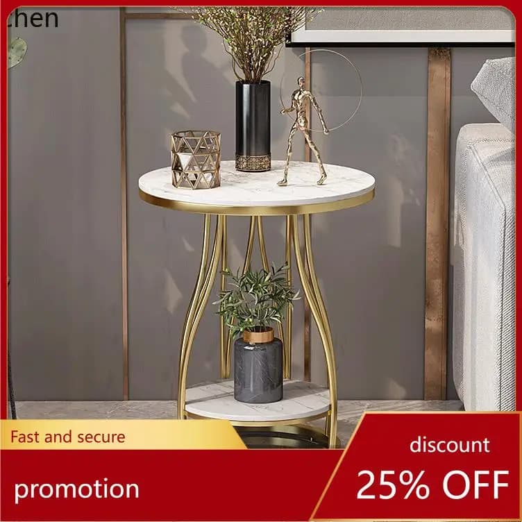 ZML Modern Minimalist Marble Coffee Table Home Living Room Double Layer Side Table Round Small Coffee Table