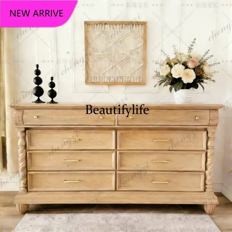 P3  French solid wood locker American living room simple decorative cabinet against the wall