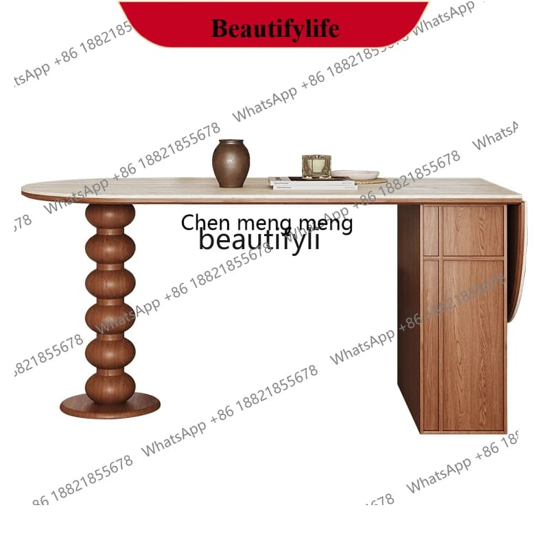 z183 French retro travertine rock slab dining table oval foldable storage medium antique solid wood retractable island dining ta