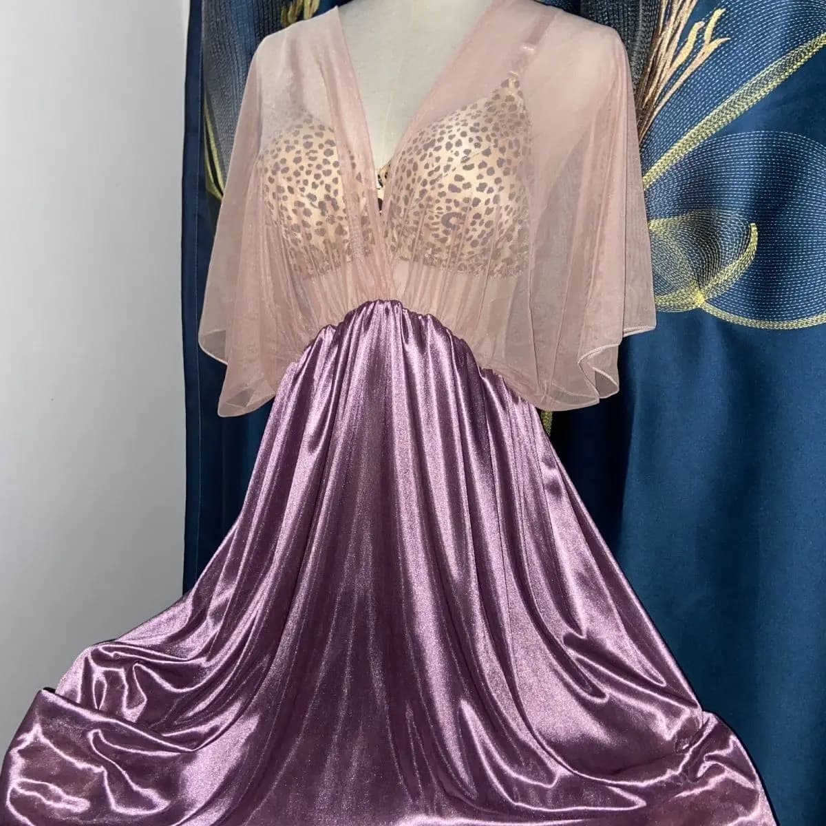 See Through Glossy Mesh Satin Shiny Women Long Dress Elegant Sleeveless Night Dress