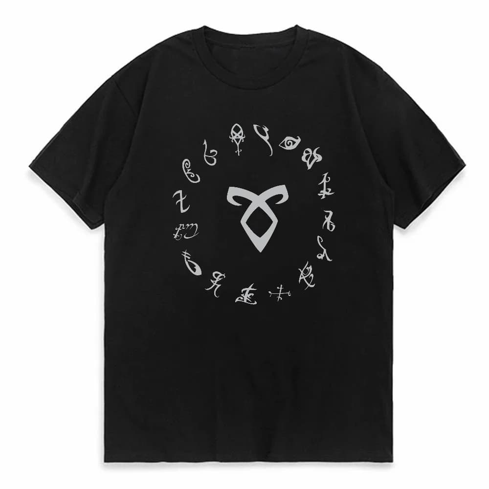 All Runes Symbol Shadowhunters Mortal Instruments T-Shirt Cassandra Clare Heavyweight Round Neck Manga Vintage Tee
