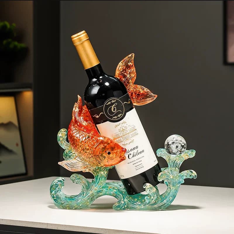 Like Fish in Water Lucky Koi Wine Rack Crystal Ball Decorative Piece Sideboard Wine Cabinet Living Room Decor Housewarming Gift
