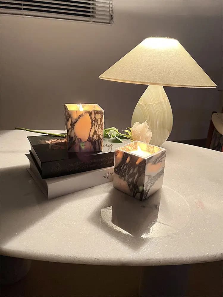French Romantic Natural Marble Candle Holder for Living Room Dining Room Bedroom Retro Decor