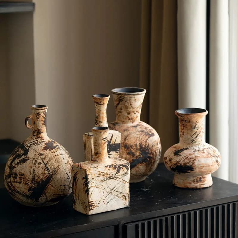 Coarse Ceramic Small Vase Artistic Flower Arranging Vase Tea Room Vintage Ornament Living Room & Hotel Ceramic Flower Holder