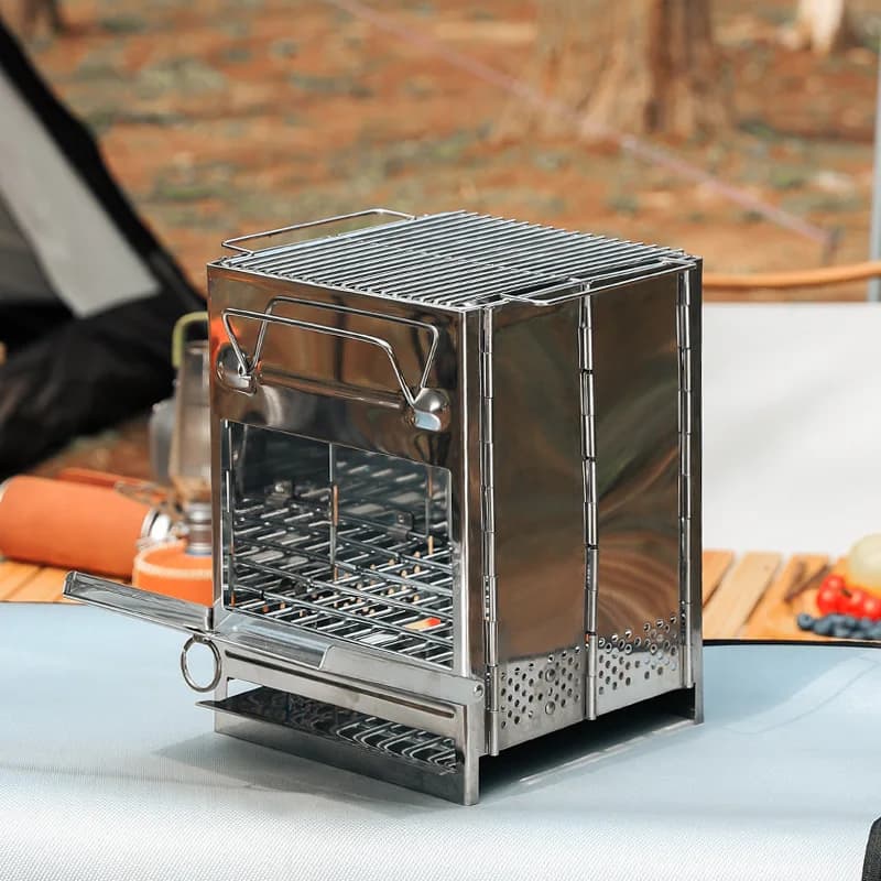 Outdoor Ultra Light Portable Folding Stainless Steel Barbecue Grill Charcoal Firewood Stove Outdoor Camping