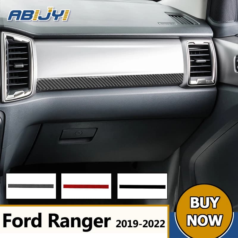 Car Carbon Fiber Stickers with Navigation, with Automatic AC For Ford Ranger 2019-2022 Passenger Side Dashboard Auto Accessories