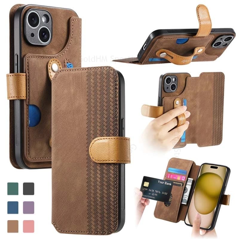 Flip Wallet Leather Phone Case For iPhone 17 16 Pro Max  Card Slot Ring Holder Protection Cover For Apple 16e 17 16 14 15Pro Max