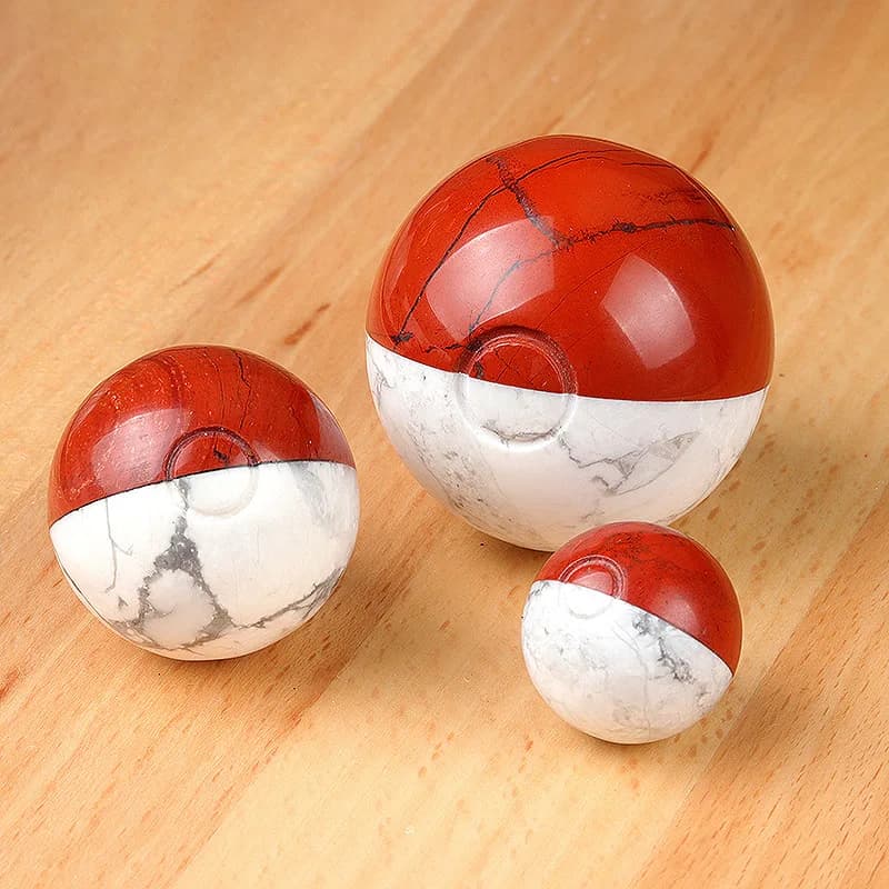 Natural Red Jasper & Howlite Pokeball Sphere 20/30/40mm Gemstone Crystal Ball PokéMon Collectible Decor Gift