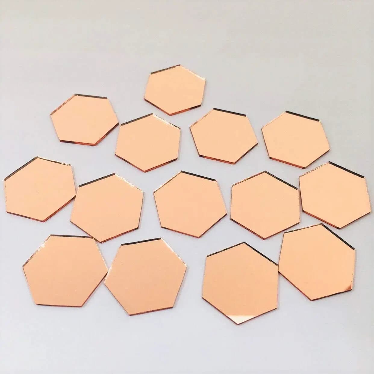 100 Pcs 1’’ Hexagon Mirror Mosaic Tiles Rose Gold Color for Craft Projects