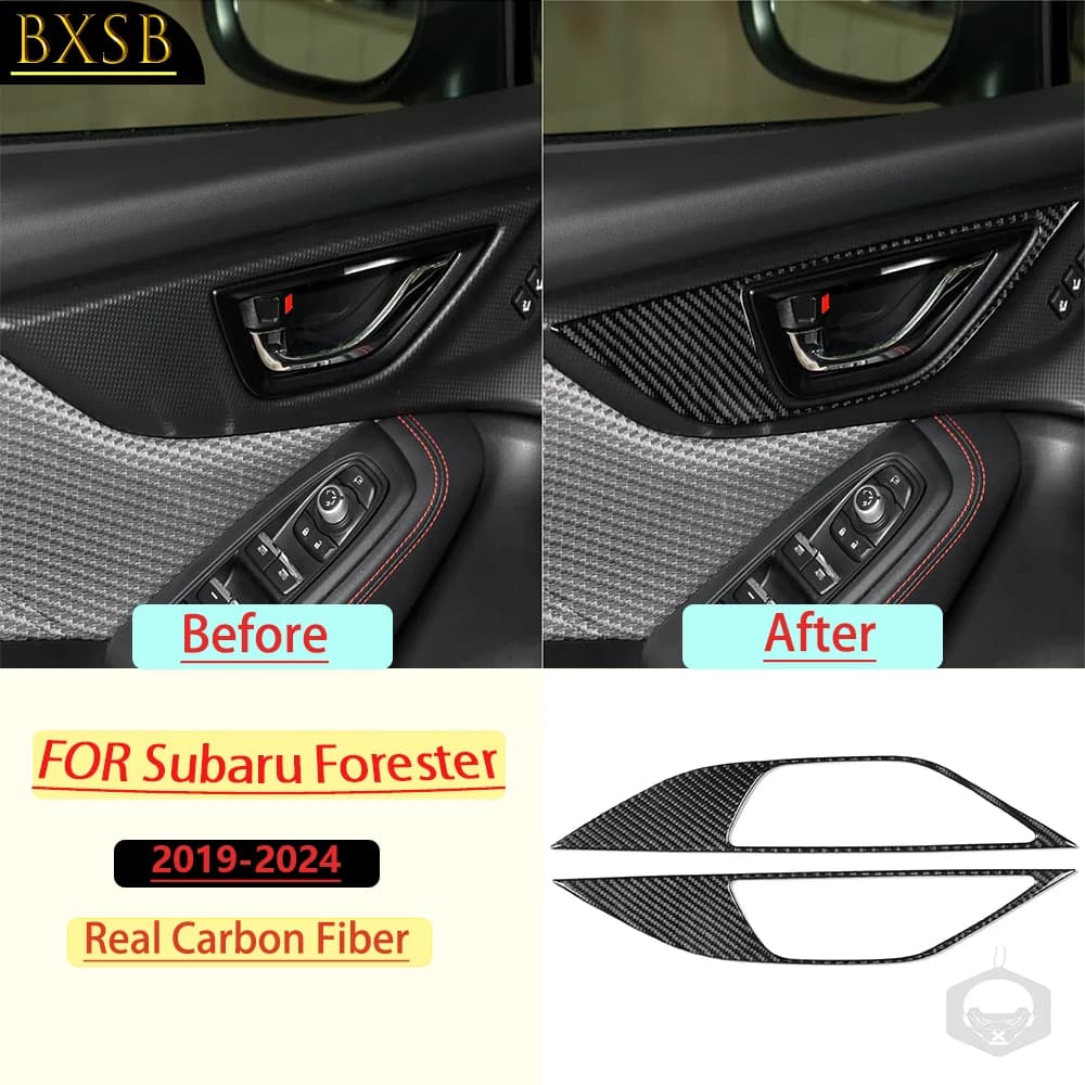 Real Soft Carbon Fiber For Subaru Forester 2019-2024 Car Front door handle panel Trim Customizable Sticker Interior Accessories