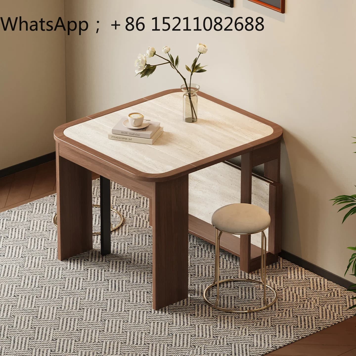 LLY solid wood dining table retractable small apartment living room rock slab folding dining table dining table and chairs
