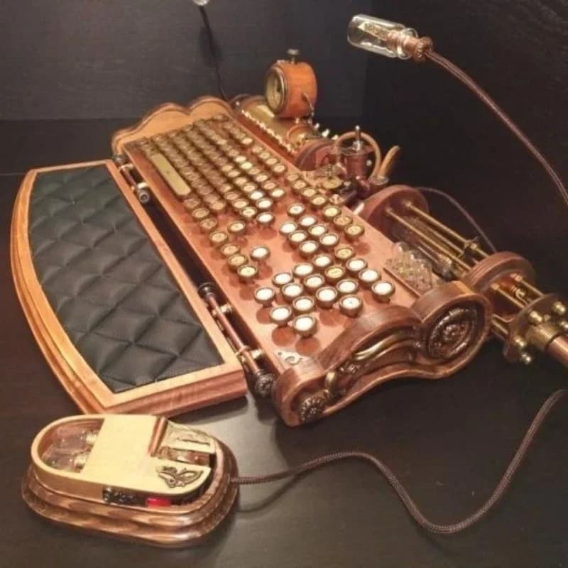 Handmade Steampunk USB Light Work Clock Keyboard Mouse Set