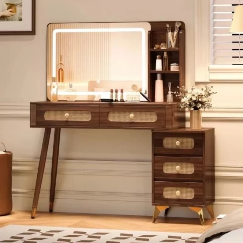 Modern minimalist multi-functional smart bedroom furniture lighting dresser makeup table side cabinet hotel wood material