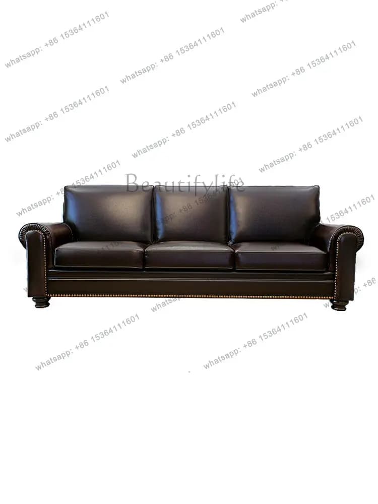 American Big Barton leather sofa first layer cowhide straight row French retro furniture