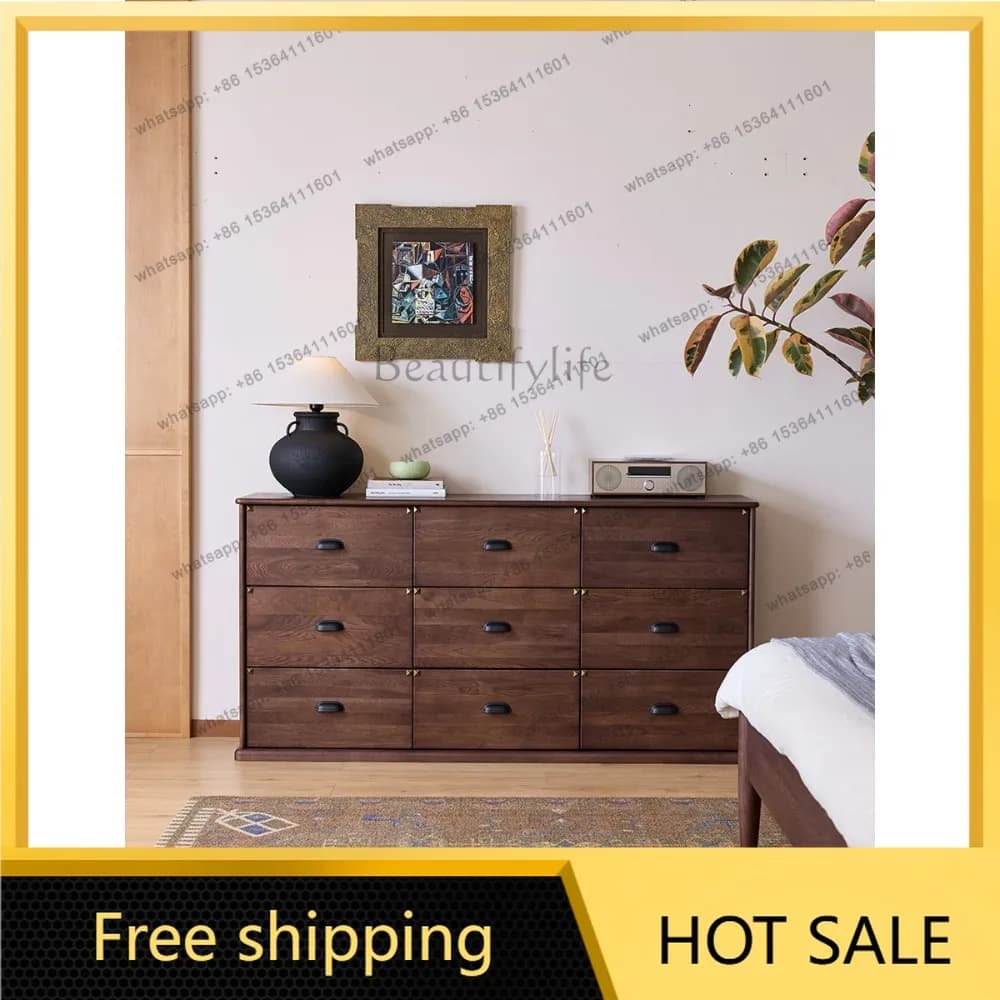 FG solid wood nine-chest cabinet medieval log wind storage French retro side cabinet