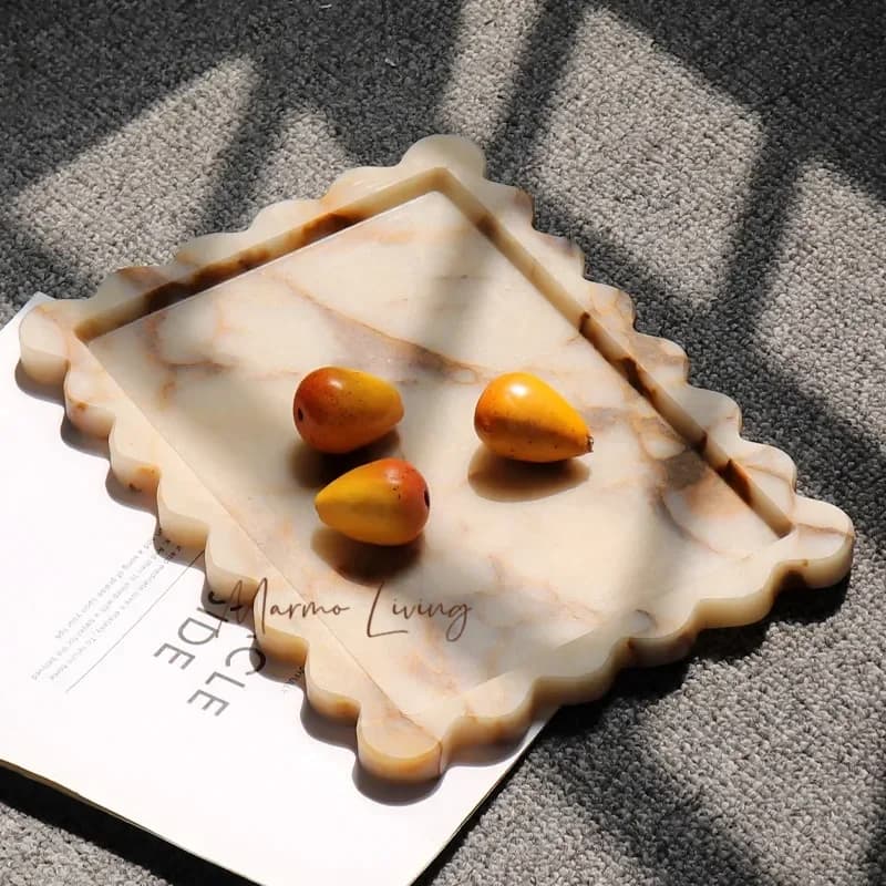 Calacatta Viola Scalloped Marble Tray Luxury Vanity Tray for Bathroom Kitchen Counter Decorative Tray for Dresser Home Decor