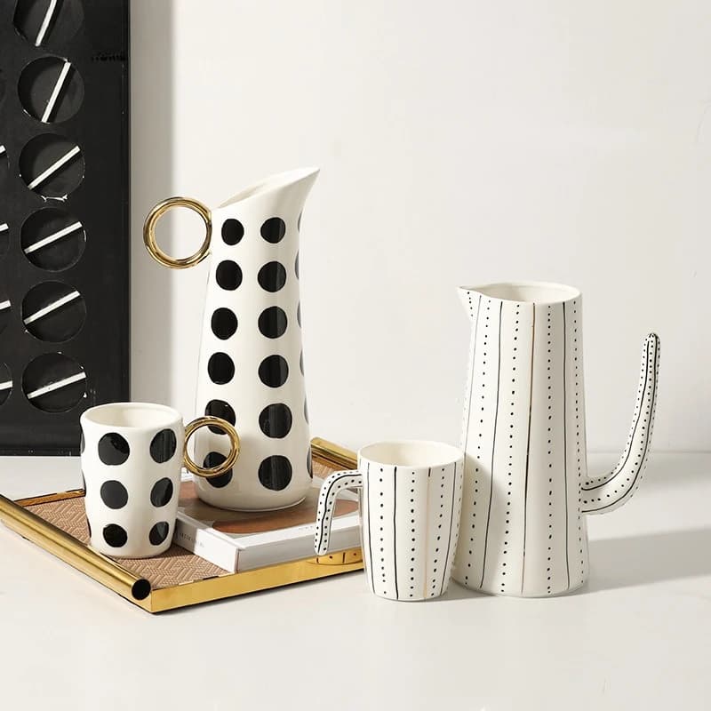 Modern simple hand-painted polka dot ceramic kettle model room ornament,  home creative decoration