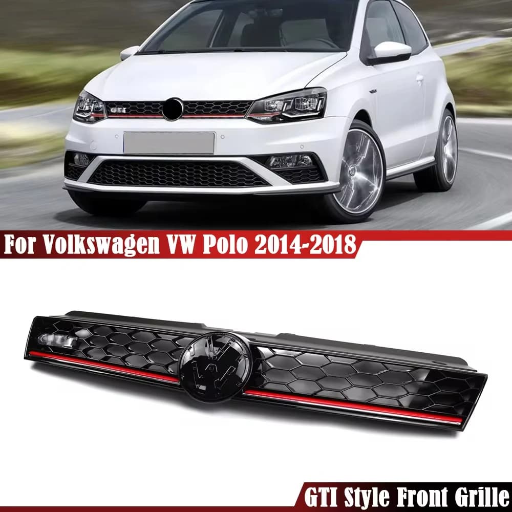 GTI Style Honeycomb Mesh Front Grill Racing Grills For Volkswagen VW Polo 2014 2015 2016 2017 2018 Front Bumper Radiator Grille