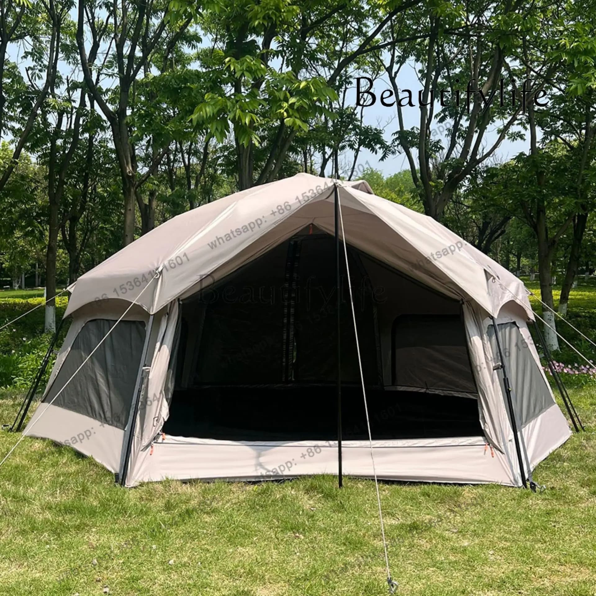 Outdoor camping large space camp tent, camping fully automatic 5-8 person park picnic tent mushroom
