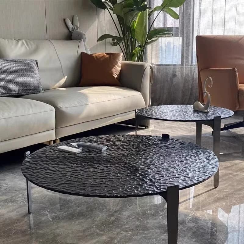 Modern tempered glass coffee table Italian light luxury design retro feng shui style wavy desktop living room furniture