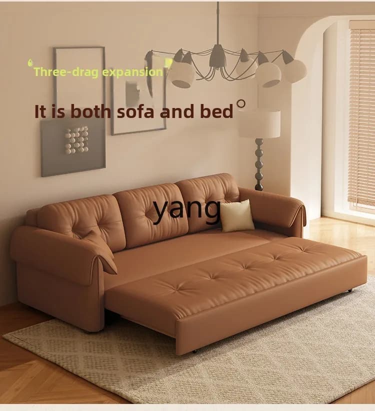 LMM retro style folding sofa bed integrated dual-purpose small apartment living room cat claw leather pull-out bed