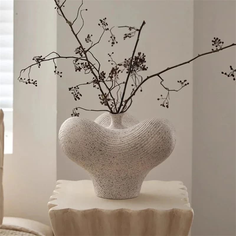 Chinese Ceramic Flower Vase Rustic Thick Clay Jar Vintage Aesthetic For Living Room Entryway Table Decor For Couples Home Gift