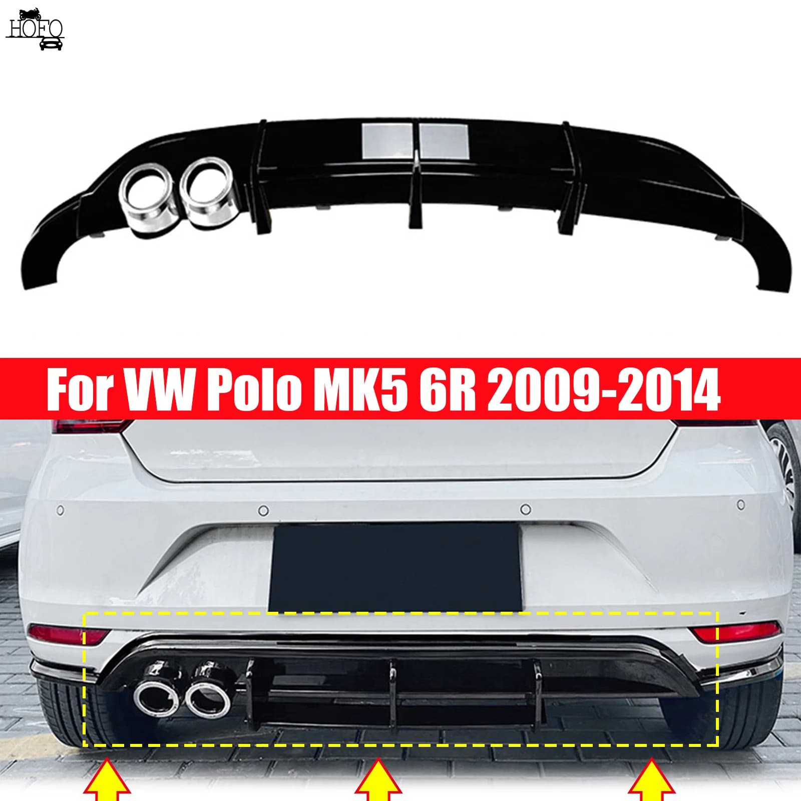 For VW Polo MK5 6R 2009-2014 Rear Bumper Lip Diffuser Spoiler Splitter Protector Gloss Black Car Auto Accessories Decoration