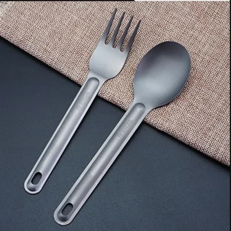 Outdoor pure titanium straight handle spoon, camping tableware set