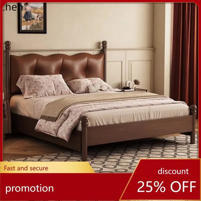 ZML Solid Wood Modern Minimalist Double Bed Soft Pack Master Bedroom Small Apartment