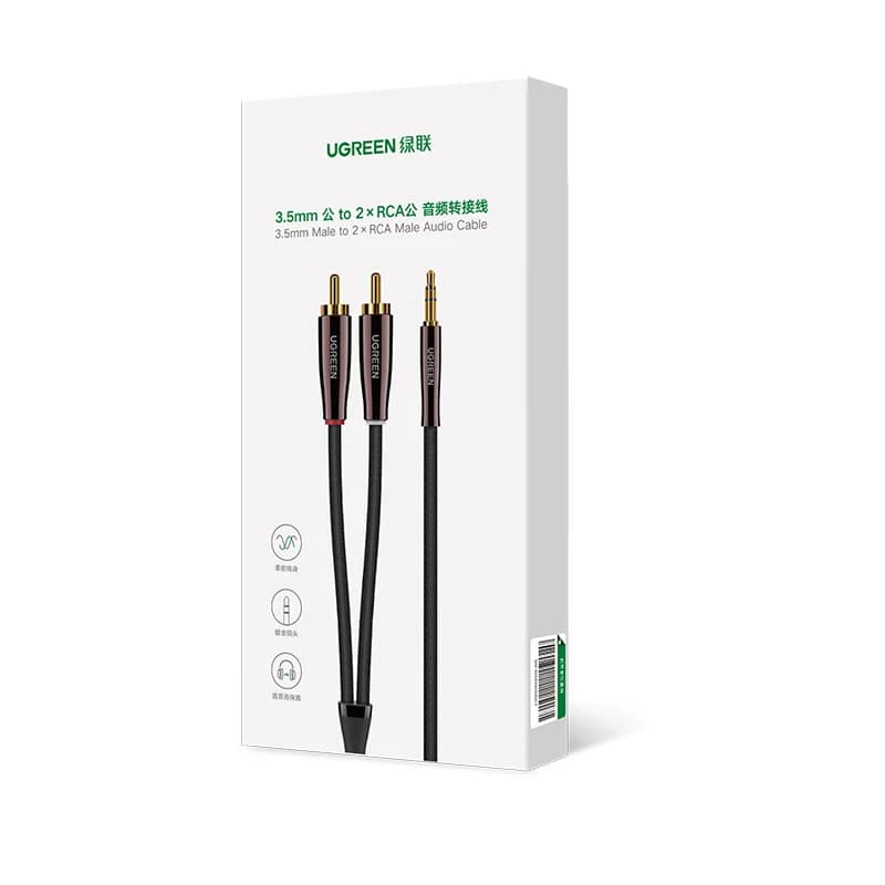UGREEN 3.5mm to 2 Male RCA Cable Stereo Audio Adapter Braided Hi-Fi Sound Metal Shell Shielded Auxiliary RCA Y Splitter Cable
