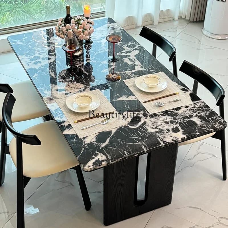 FG26*Medieval light luxury marble dining table rectangular modern simple natural microcrystalline stone