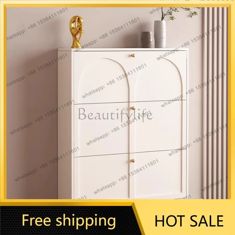 Ultra Thin Cream Shoe Cabinet Small Home Tipping Simple Modern Rack Entrance Apartment Design