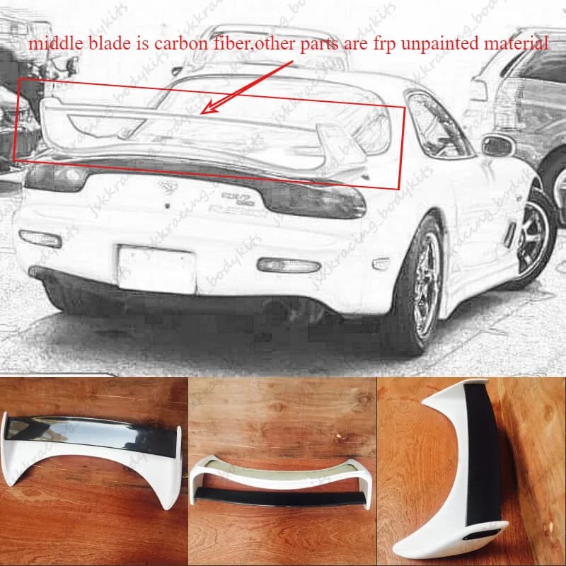 For Mazda RX7 FD3S Carbon +FRP Unpainted Rear Trunk Spoiler Wing Diffuser Lip