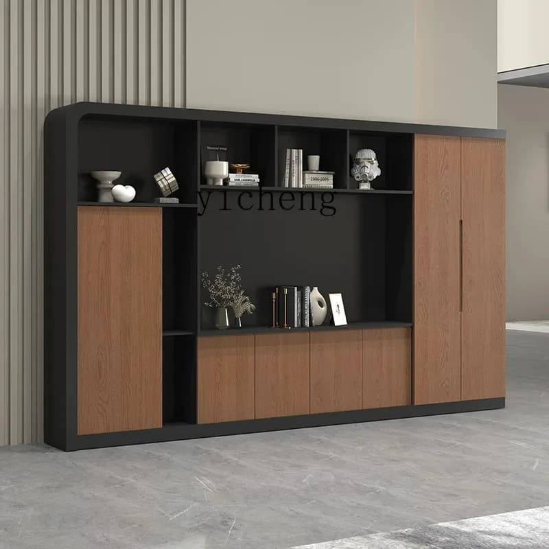 Data Decorative Cabinet Simple Modern Bookcase Office Furniture File Storage Office Background Cabinet Wood GrainD25