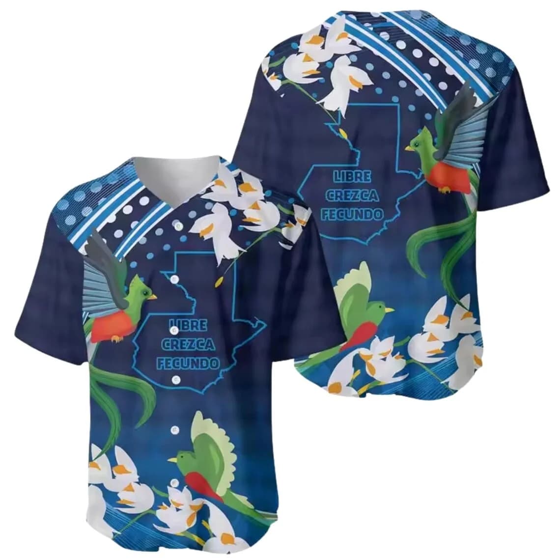 Guatemala Baseball Jersey Shirt, Guatemala Flag Floral Button Up, White Orchid Blue Jersey, Patriotic Travel Gift Men Women Fans