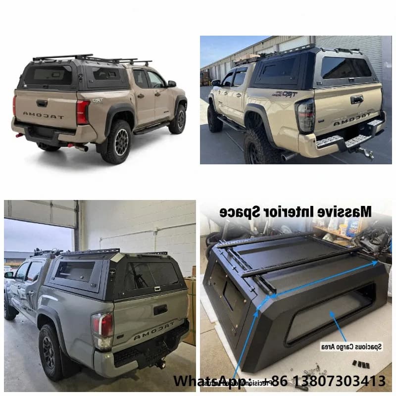 Aluminum Alloy Folding Retractable Hardtop Canopy Topper for Toyota tacoma 5ft 6ft 2019 Glass Windows-Waterproof No-Drill