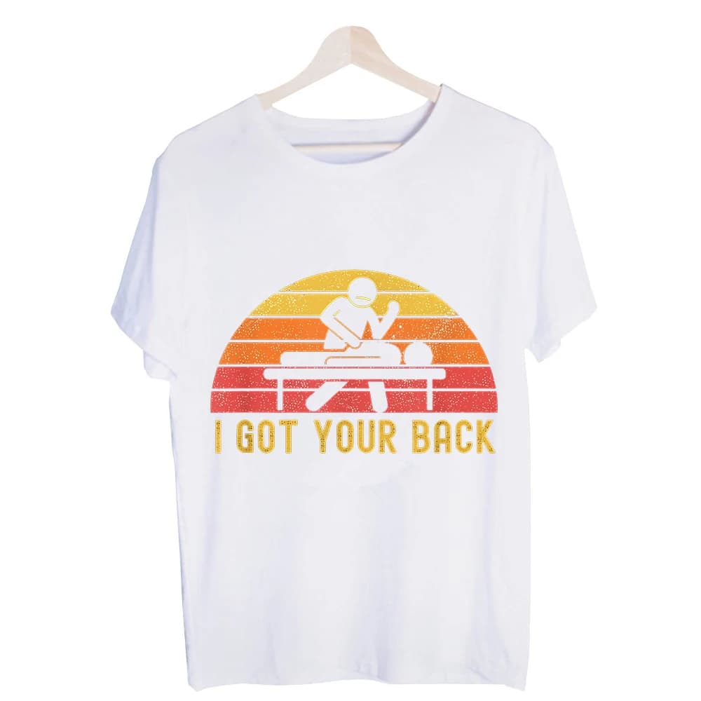 Men's Massage Therapist Silhouette Graphic Tee, Vintage Retro Style Short Sleeve T-Shirt for Casual Daily Wear