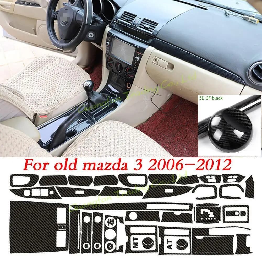 For old mazda 3 2004-2008 5D Carbon Fiber Pattern Interior DIY Trim Decals Center Console Gear Dashboard Air Door Handle