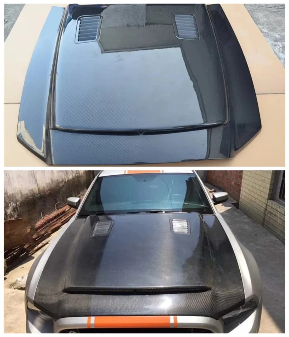 New Carbon Fiber Front Bonnet for Ford Mustang 2013-2014 Engine Clear Hood with Vents