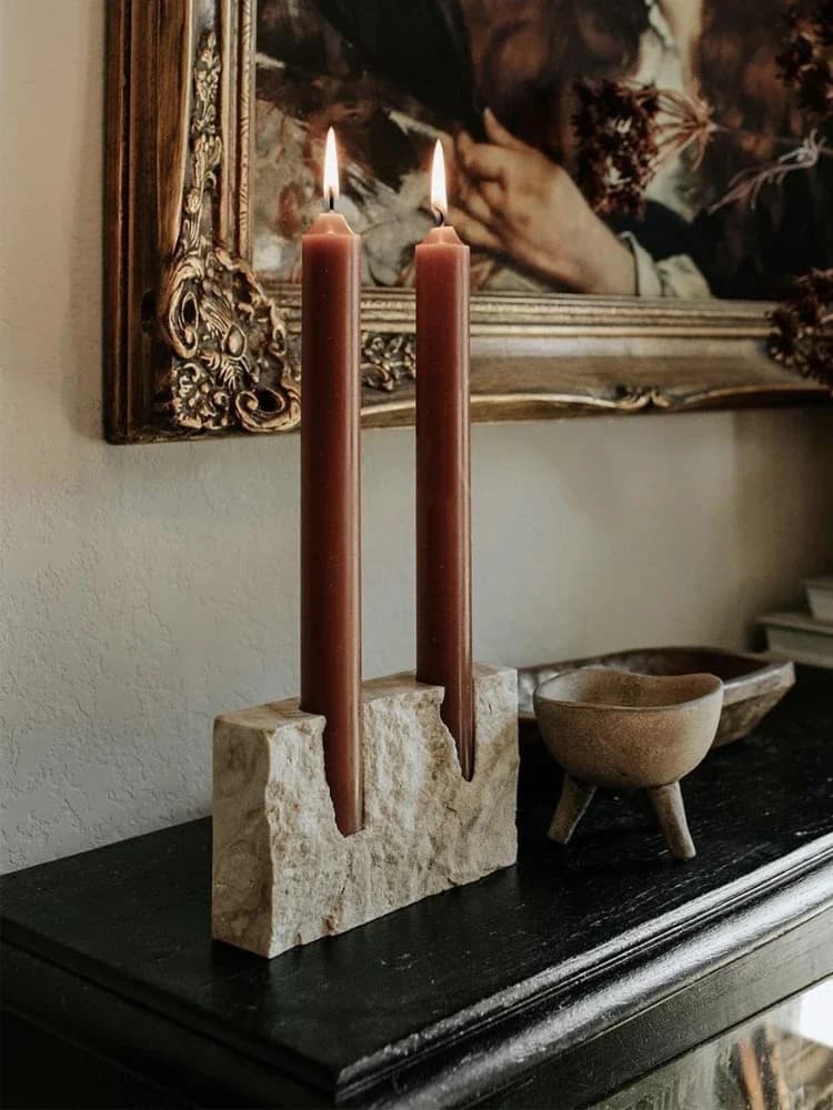 2 Holes Marble Candlestick Holder for Wedding Dinning Party Vintage  Stone Taper Candle Holder for Table Centerpiece