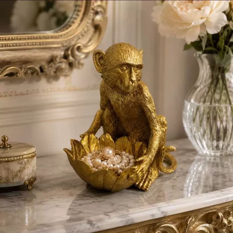 Light luxury golden monkey storage ornament, foyer living room desktop key, miscellaneous multifunctional storage tray decoratio