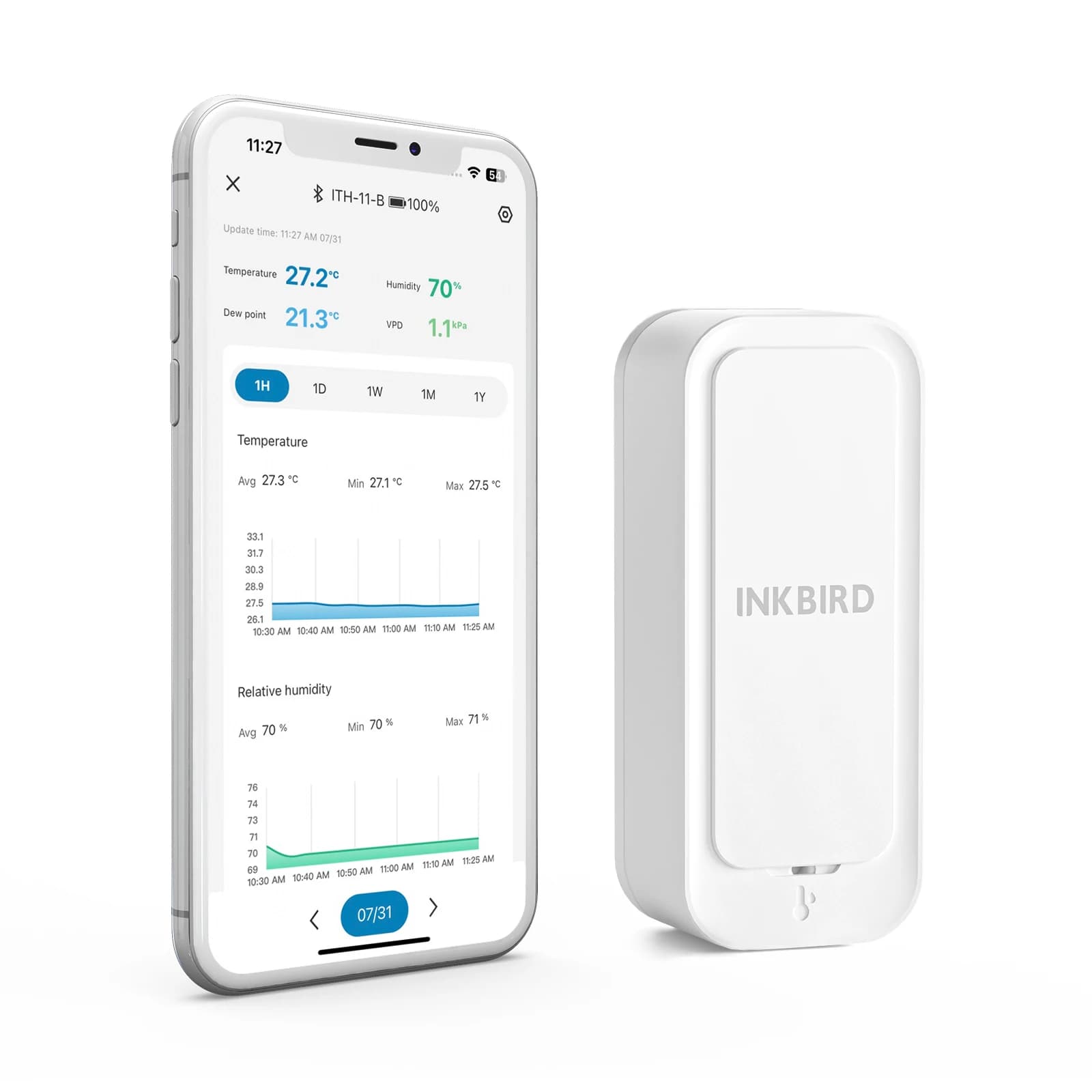 INKBIRD ITH-11-B Bluetooth Thermo-hygrometer IP65 Waterproof Lightweight Smart Temperature Humidity Sensor for Indoor Outdoor