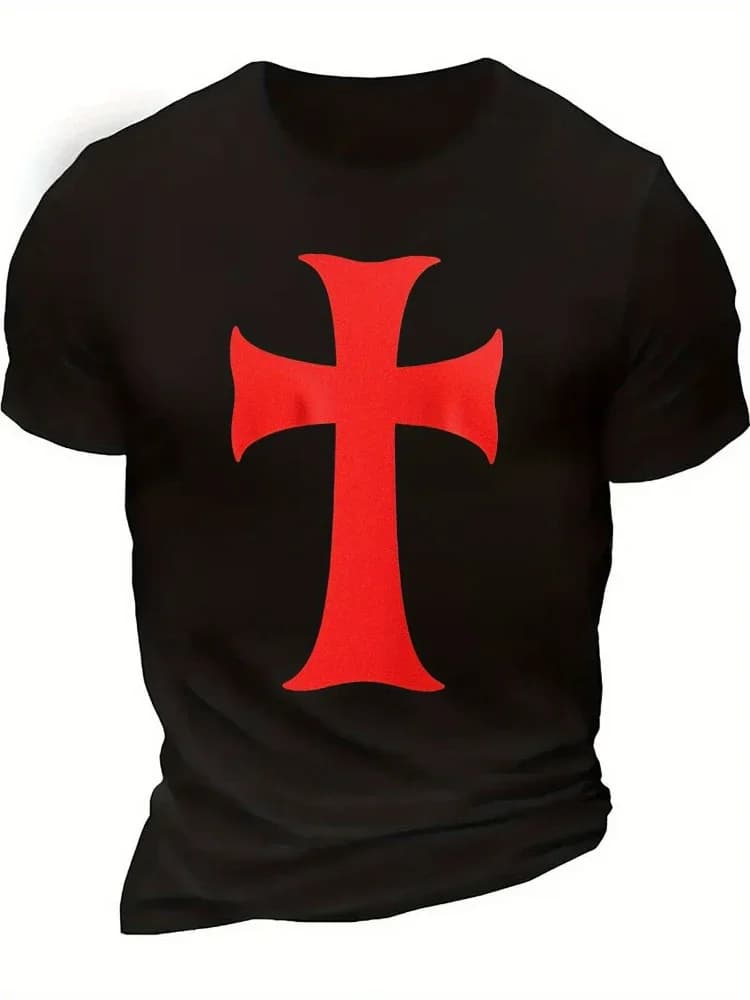 Knights Templar Crusades Cross Graphic T-Shirt 100% Cotton O-Neck Short Sleeve Summer Casual Mens T-shirt Streetwear