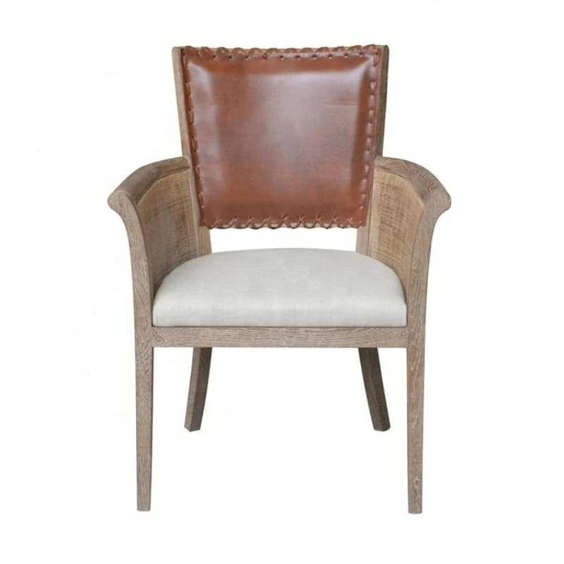 Vintage Mid-Century Luxury Leather Back Oak Dining Chair Hotel Armrests