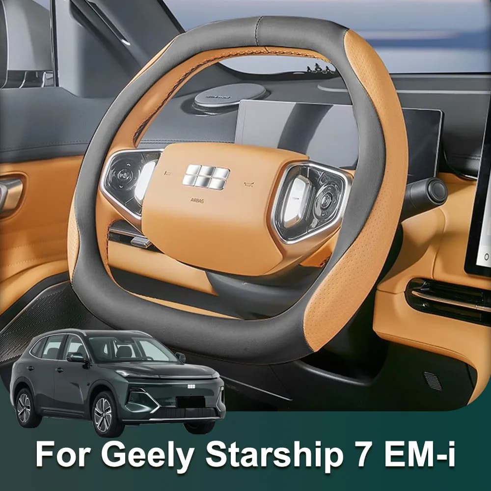 For Geely Galaxy Starship 7 EM-i 2026 2027 Leather Steering Wheel Cover Automotive Modification Parts Anti Slip Breathable Cover