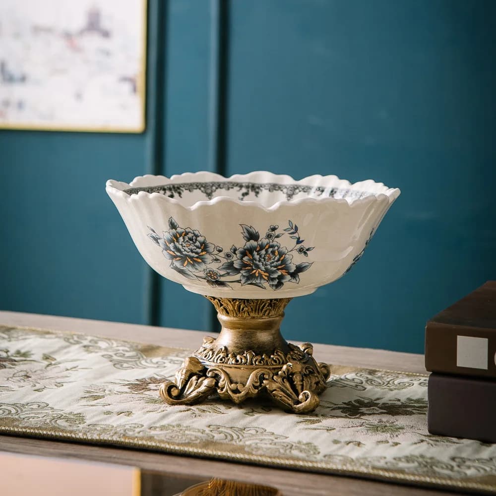 Blue and white Chinese style high legged ceramic vase, living room, household snacks, Dim sum, dried fruit tray, American style