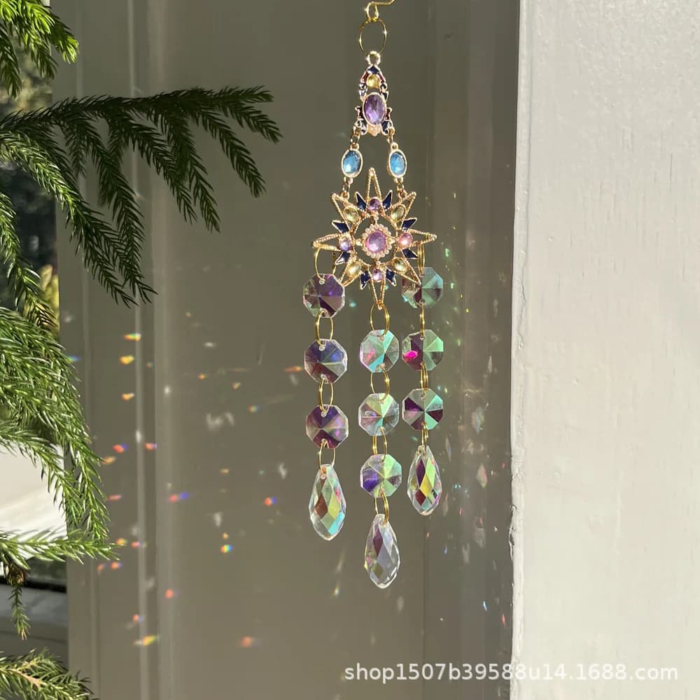 ZML home decoration pendant colored diamond sun moon star love crystal wind chime